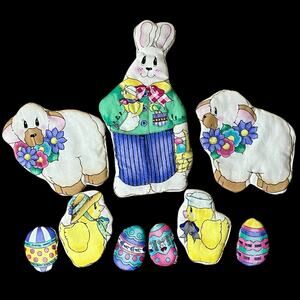 Vintage Laurie Campbell Easter Spring Fling Sewn Plush Applique Set Bunny Lamb